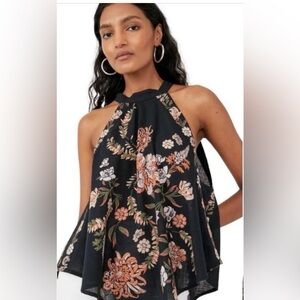 Free People Black Floral Halter Swing Camisole